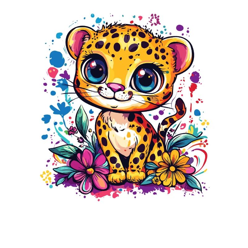Bébé léopard coloré avec des fleurs
