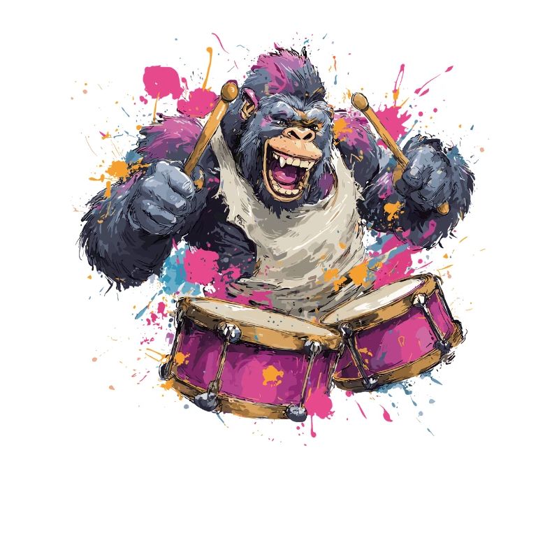 Colorful monkey on the drum set