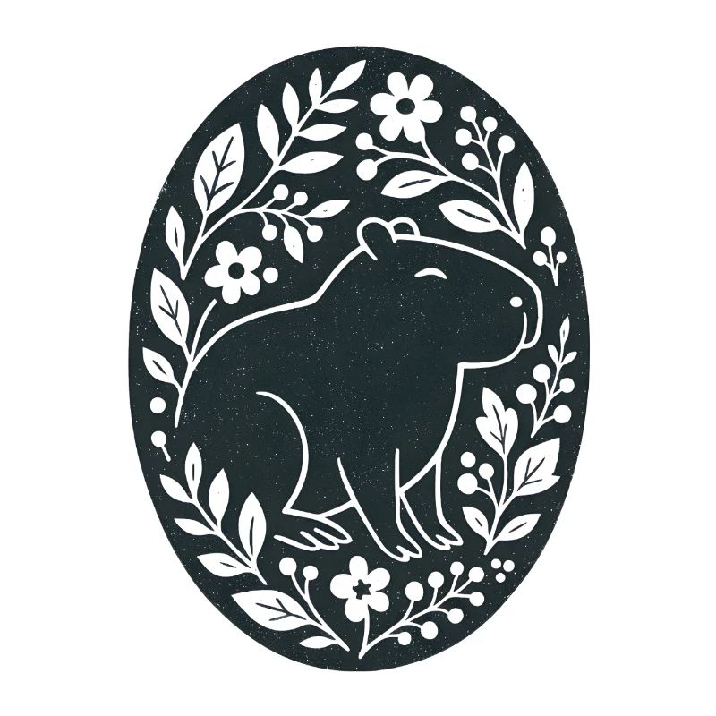 Capybara | Art populaire de la forêt de fleurs