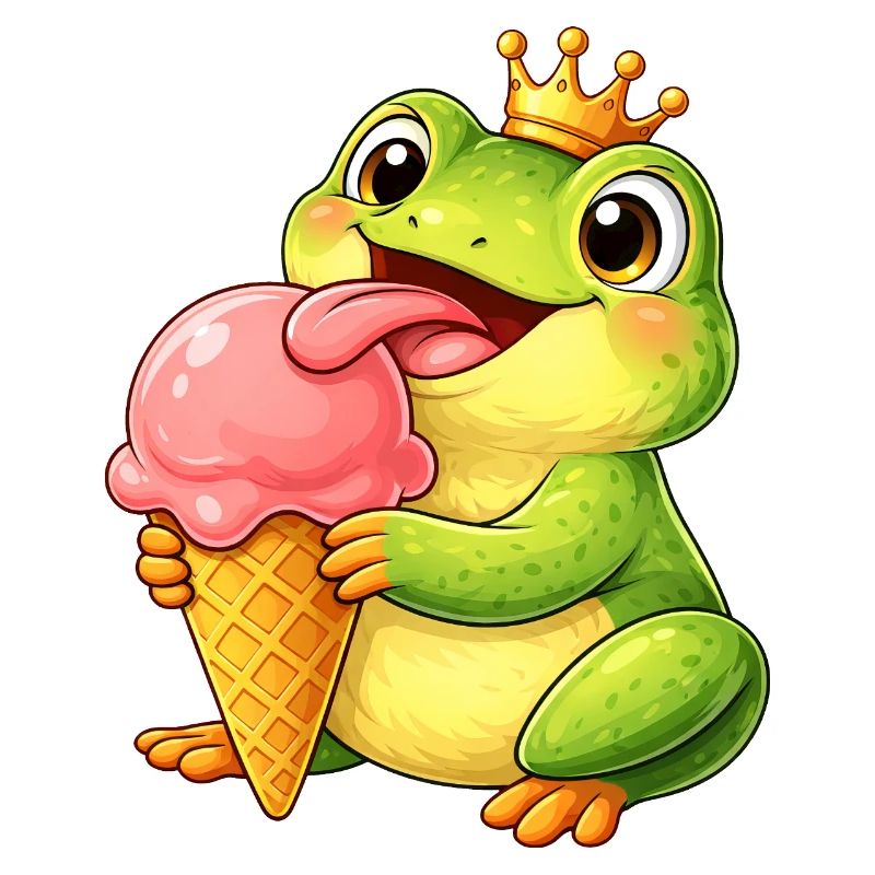 Süßer Frosch mit Eiskrone Sommer Eiscreme Cartoon