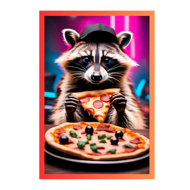 Waschbär mit Pizza Neon Cap