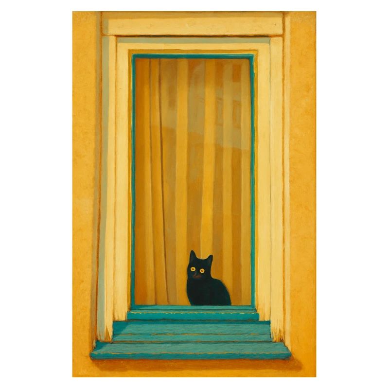 Cat in Turquoise Window Frame