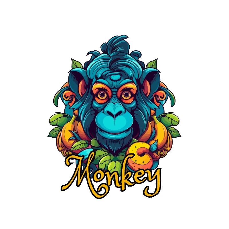 Neon Tropical Monkey Head