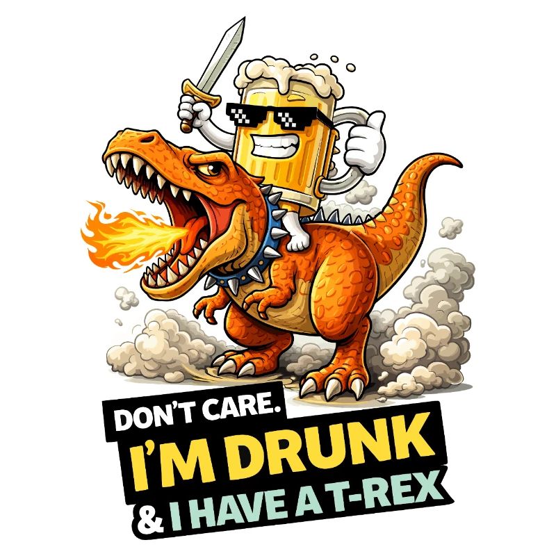 Dessin animé du cavalier T-Rex ivre