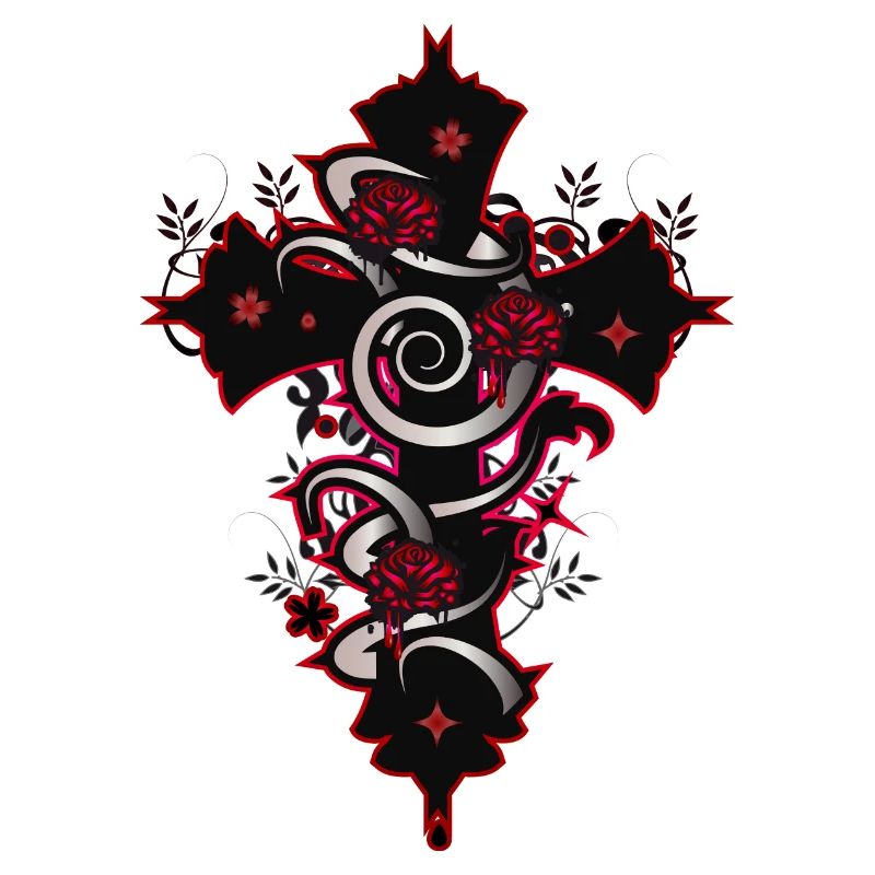 red black gothic cross with floral elements