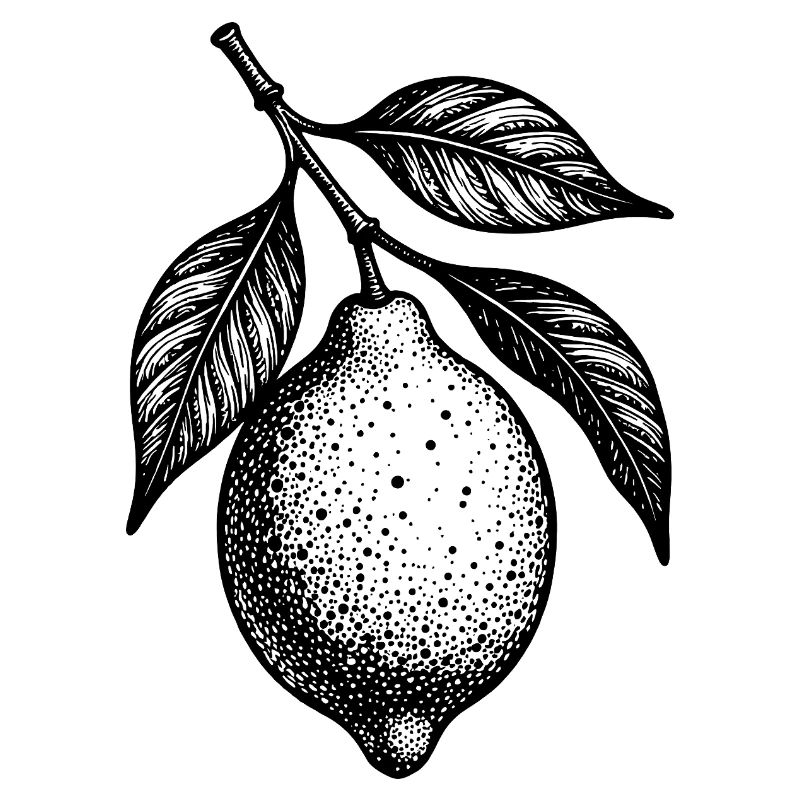 Illustration lemon hanging stippled texture