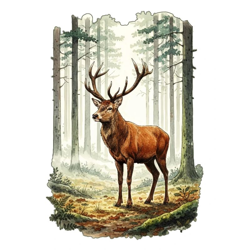 Forêt de cerfs rouges Nature Faune Aquarelle