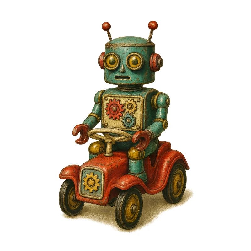 Retro Robot Toy Featuring Tin Car