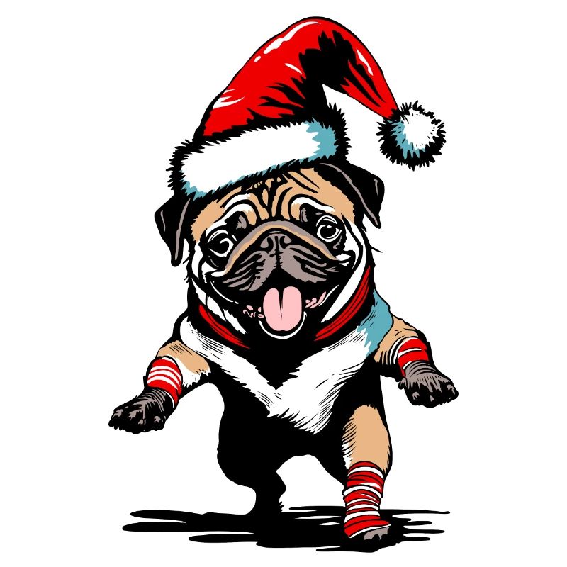 Dancing Pug with Santa Hat