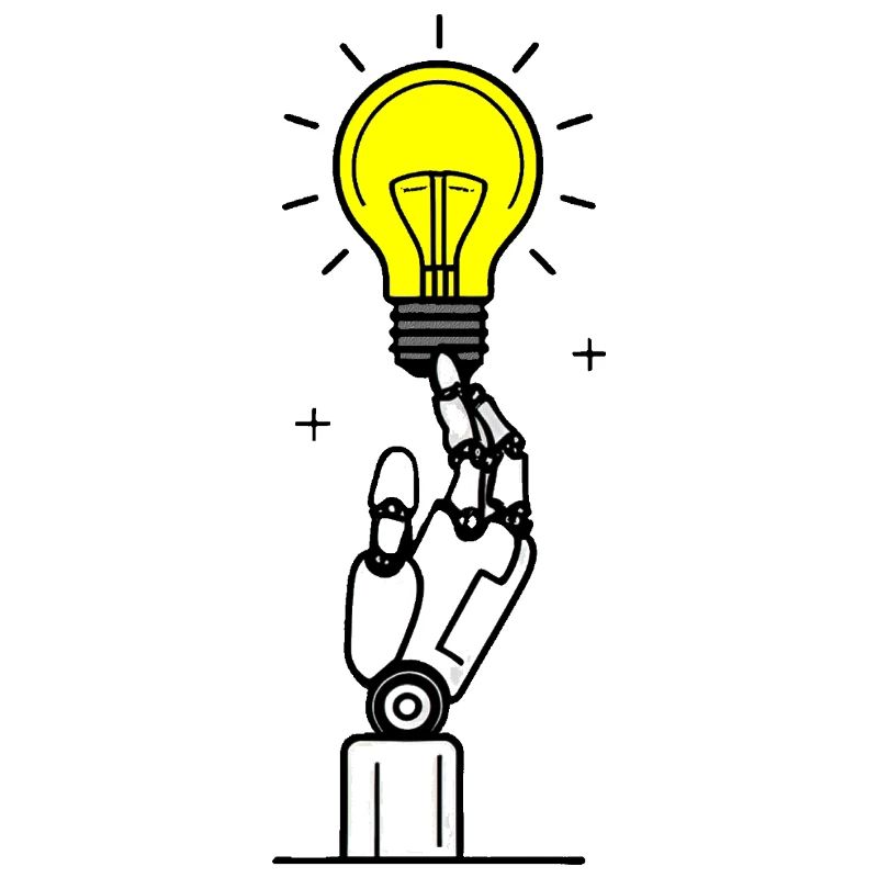 Main de robot avec inspiration d’ampoule jaune