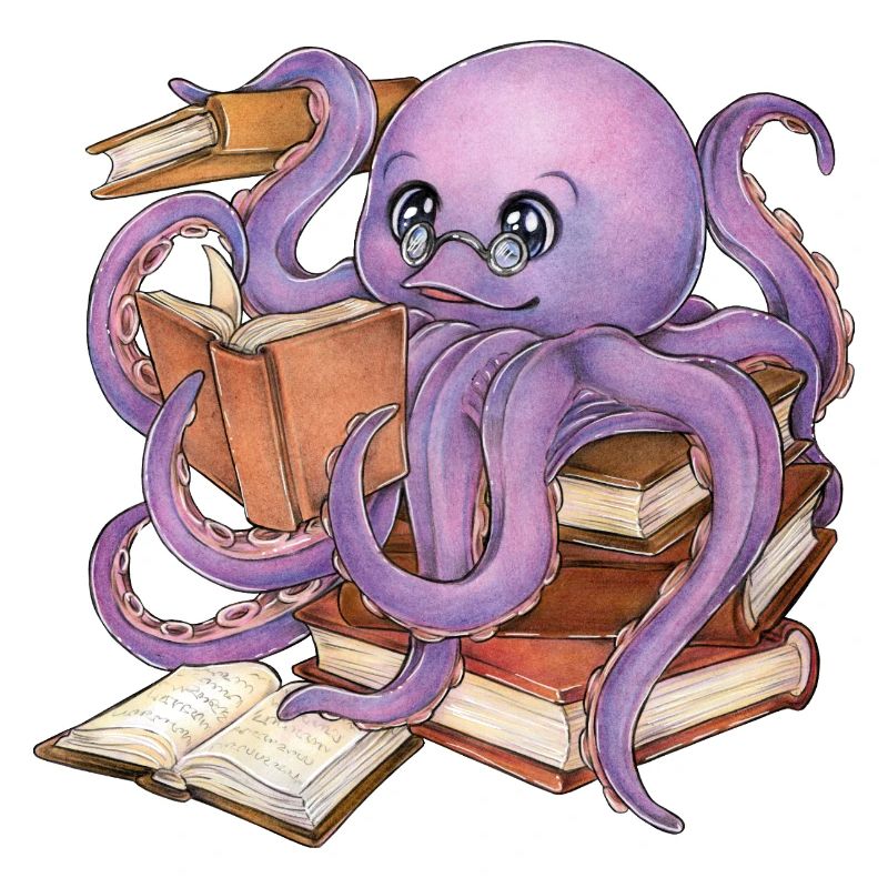 Reading Octopus in Stack of Books Book Gift