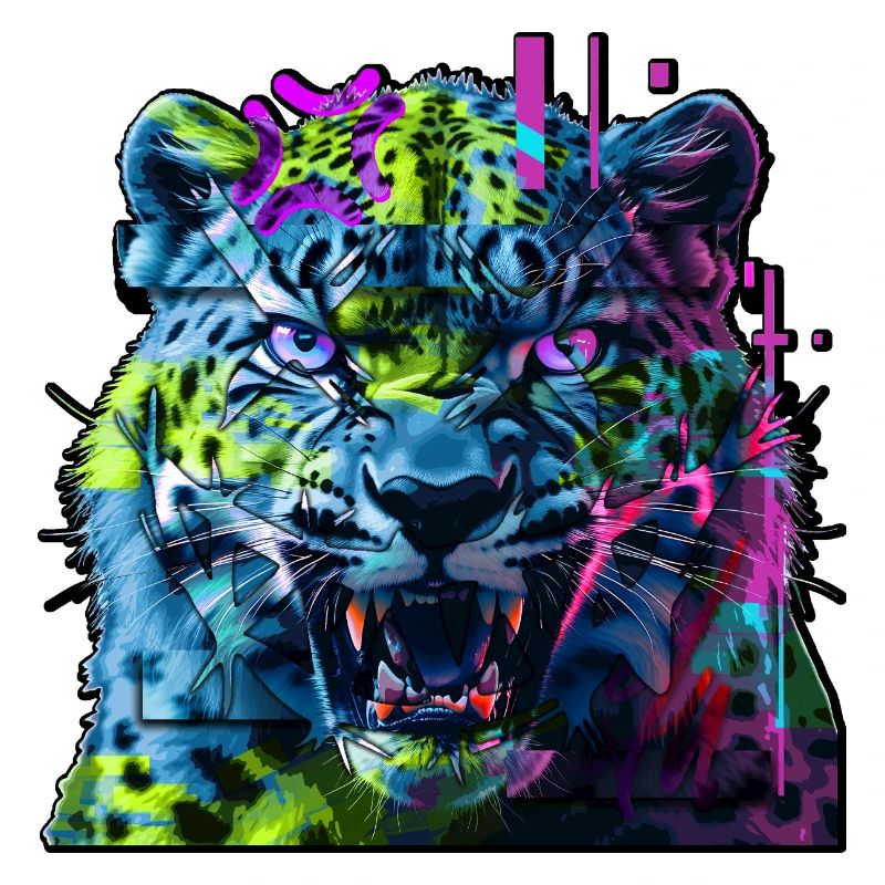 Techno Neon Leopard – Glitchcore Art