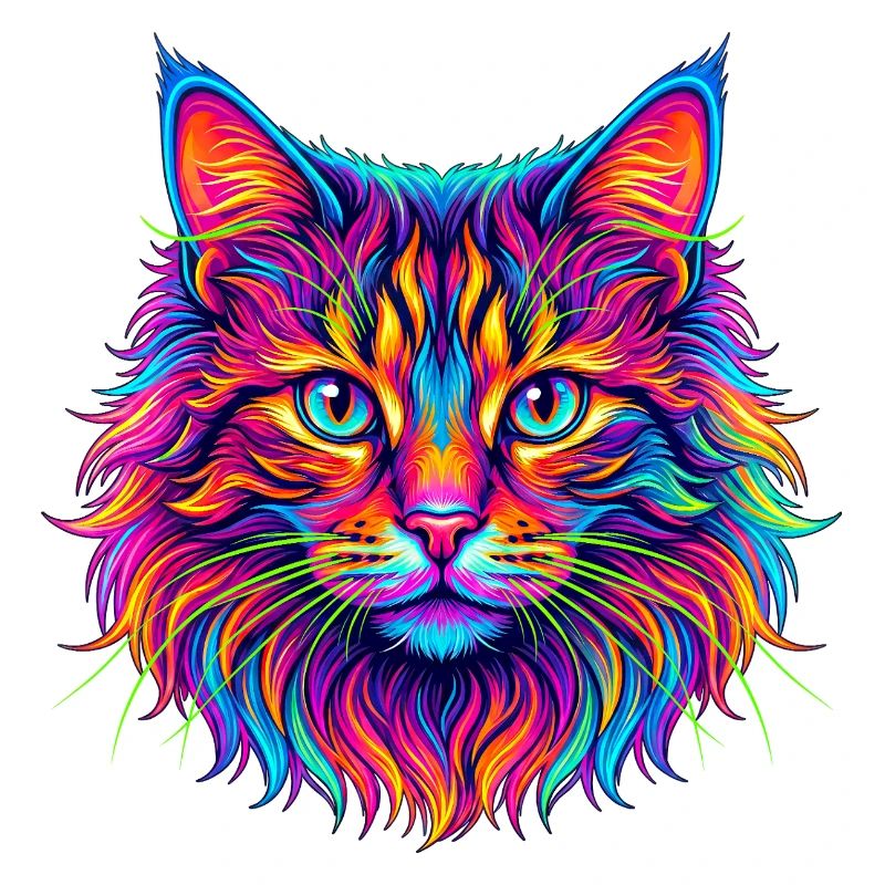 Neon Katzenkopf Farbexplosion