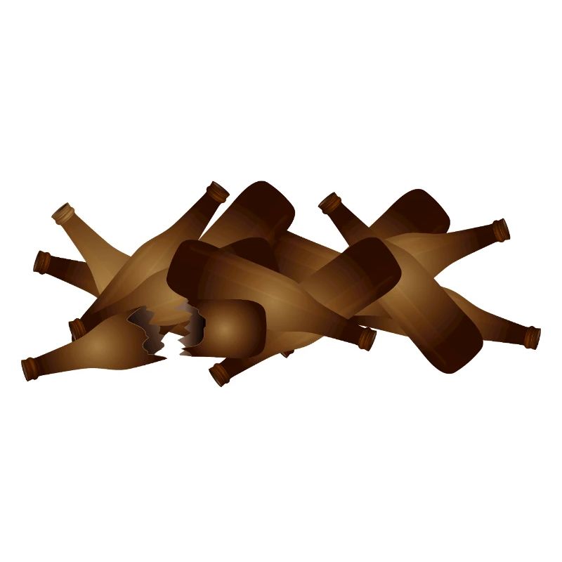 Empty brown beer bottles in a pile