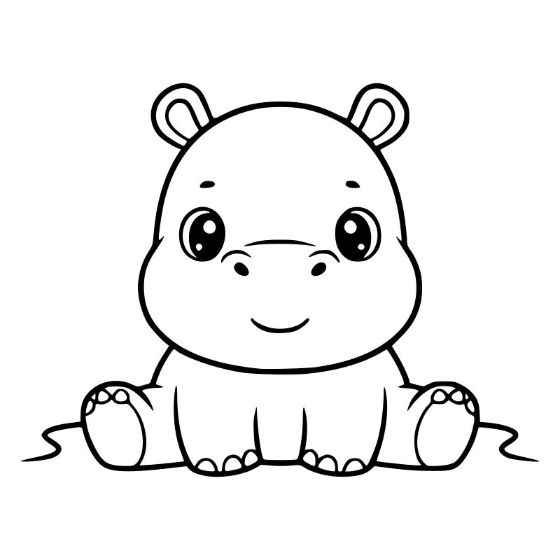 Cute Baby Hippo Comic Outline