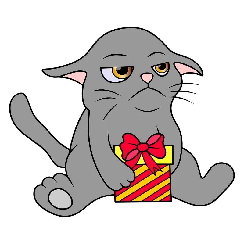 Grimmige Katze mit Geschenk
