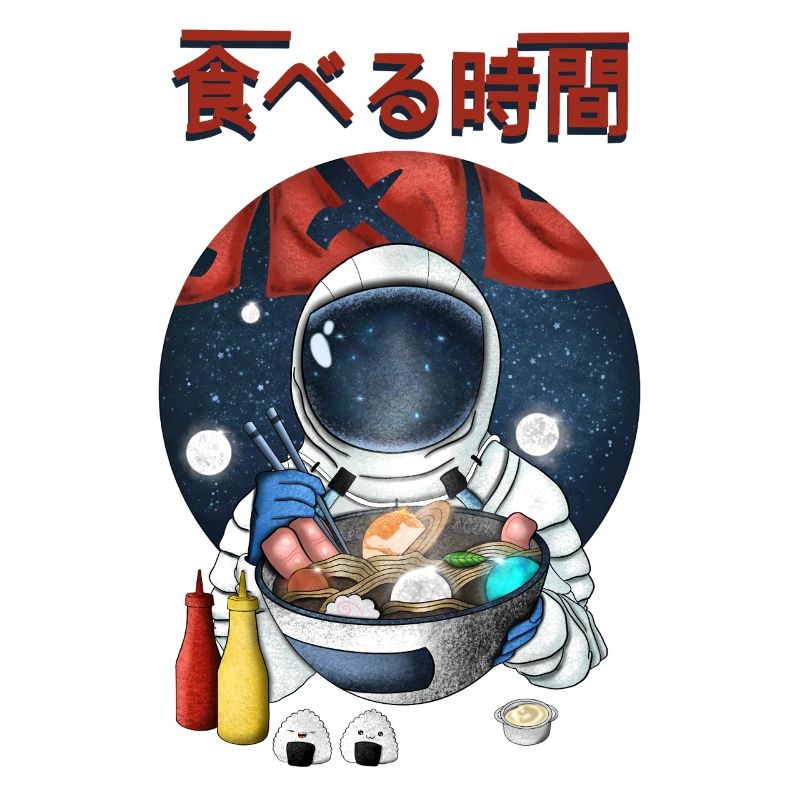 Astronaute mangeant des ramen Nightscape