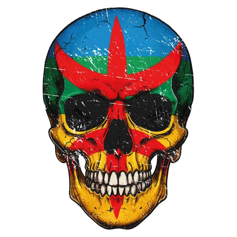 Crâne coloré  de drapeau Berbère - berber skull