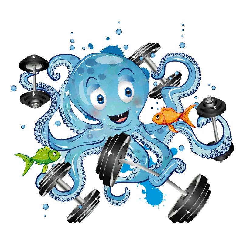 Bodybuilder octopus with dumbbells while exercising