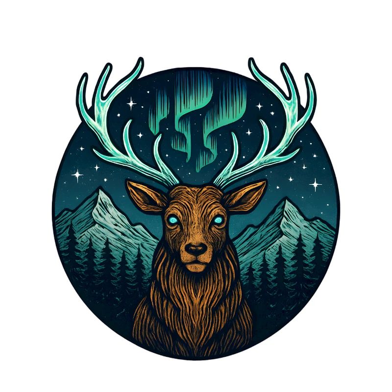 Cerf de la forêt nocturne avec bois de lumière boréale