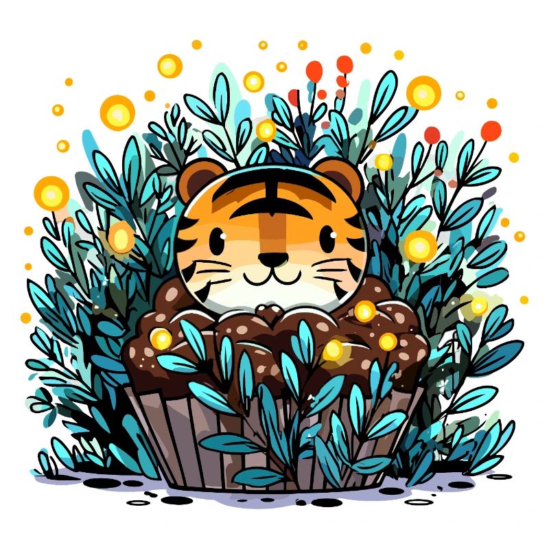 Tigre dans un panier de fleurs Cupcake