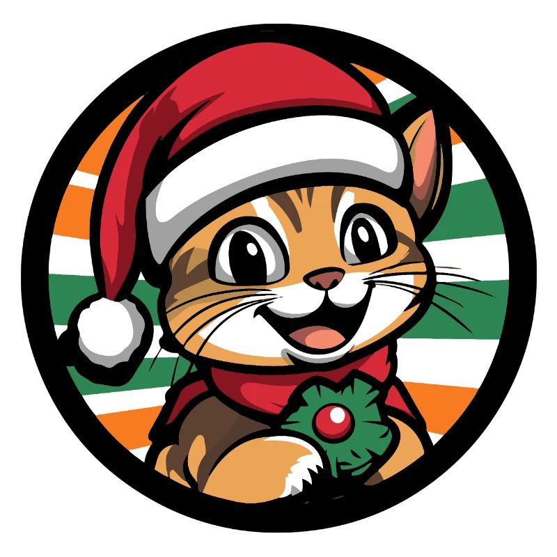 Chat de Noël avec une couronne de gui