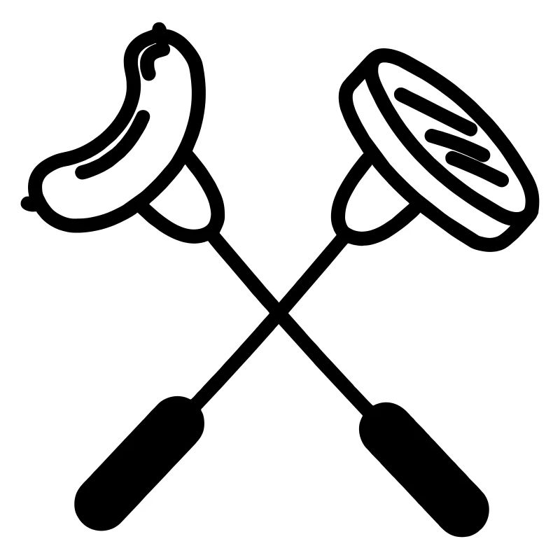 Zwei gekreuzte Gabeln mit Wurst und Hamburger