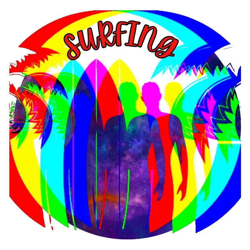 Surfer Silhouetten im Regenbogenfarben