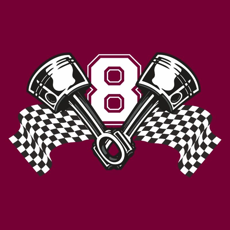 V8 piston avec drapeau de course