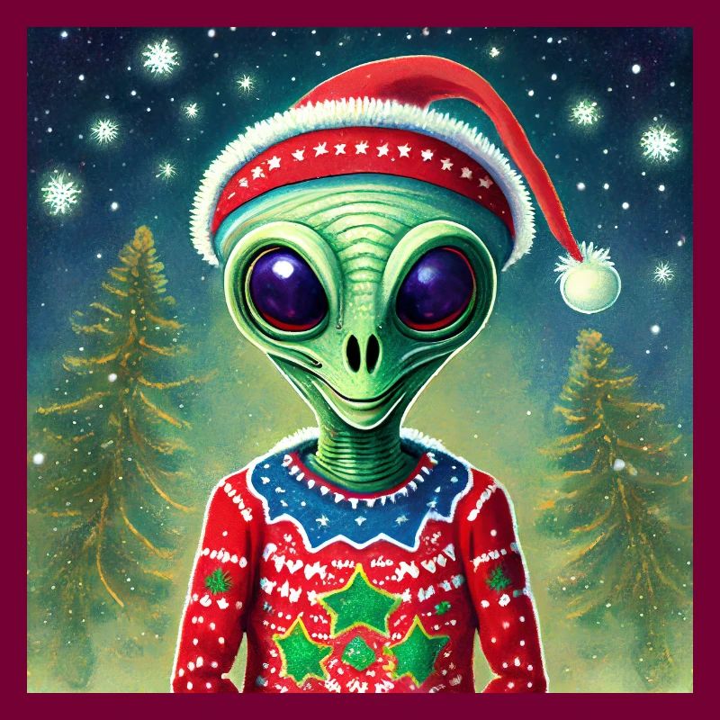 Alien trägt einen hässlichen Weihnachtspullover