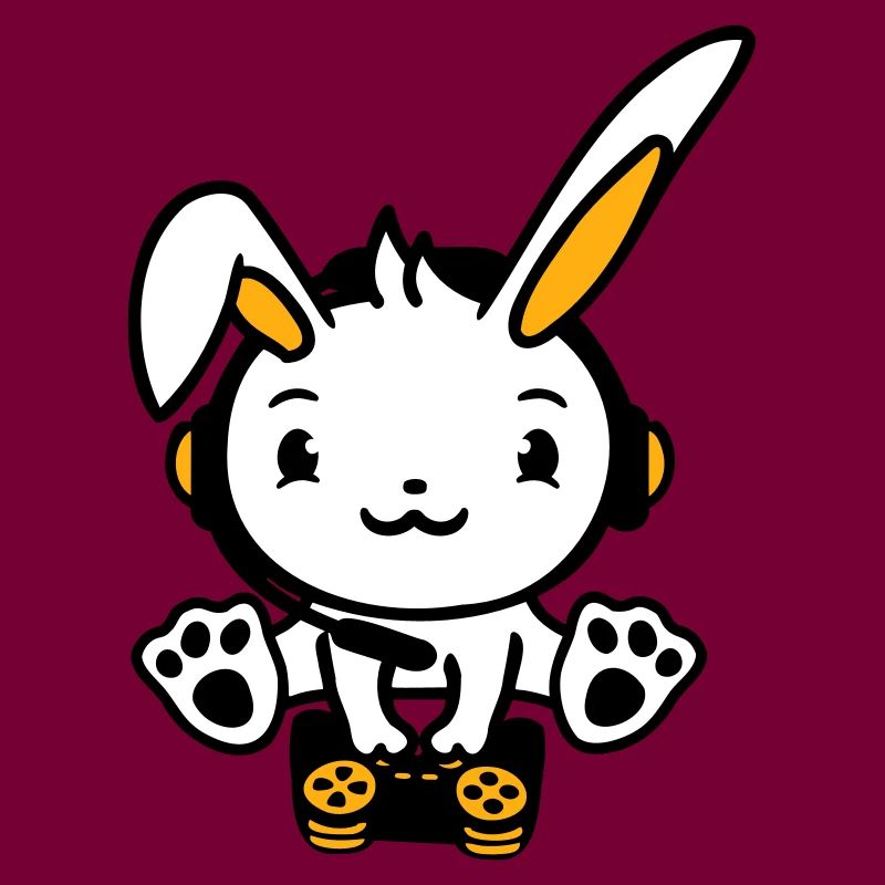 Hase spielt Controller Konsole Headset Gamer Nerd