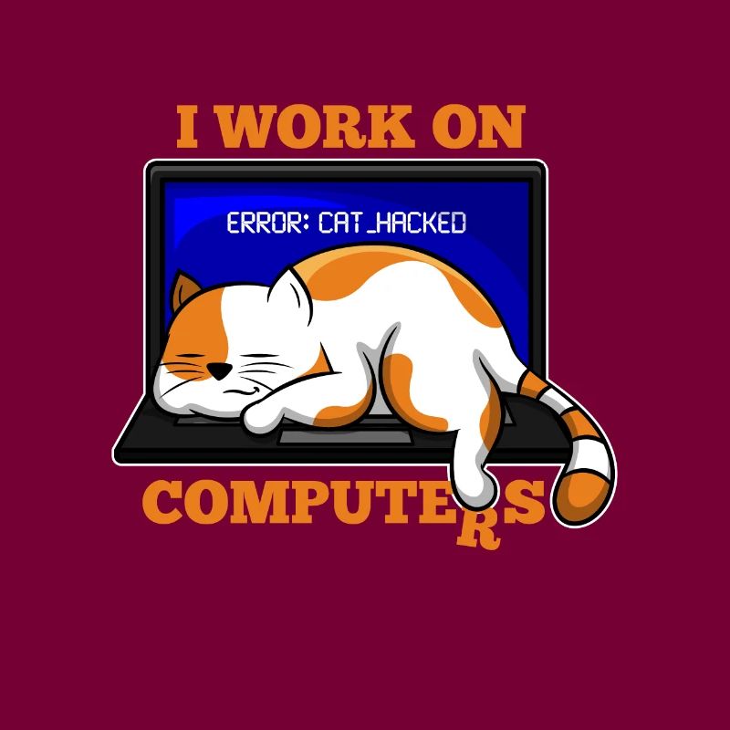 Katze und Computer, die Programmierergeschenk zerhacken