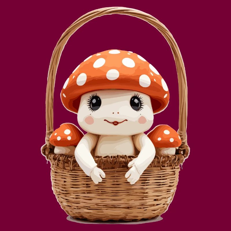 Cute toadstool in basket