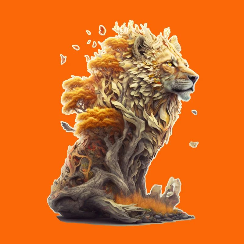 Lion avec des éléments de savane, conception de lion