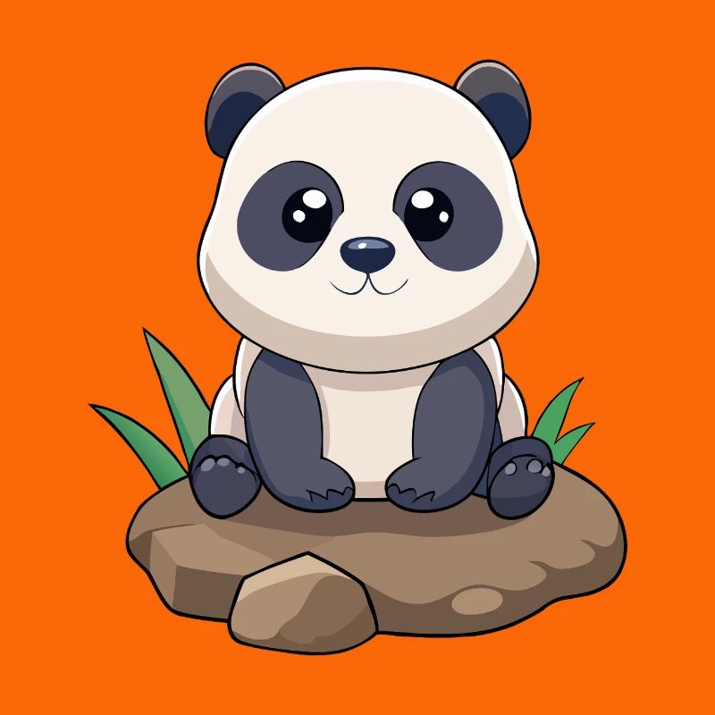 Bébé panda mignon assis sur un rocher (v01)