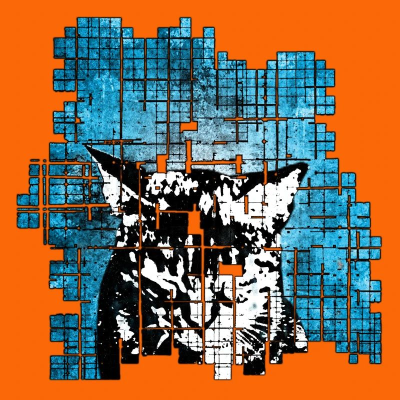 Portrait de chat de style graffiti avec explosion bleue