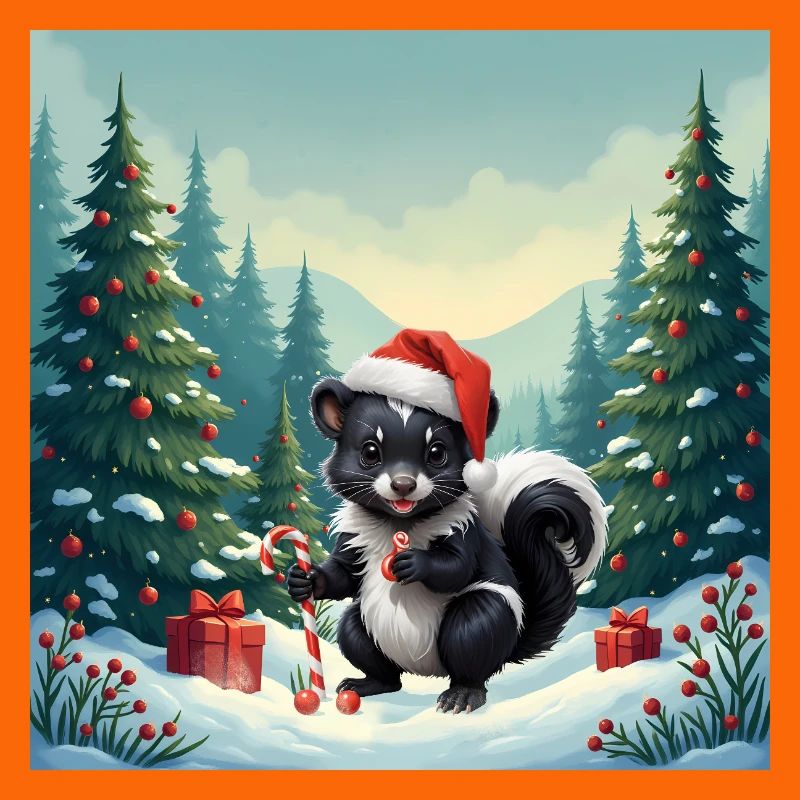 Moufette de Noël dans la forêt enneigée