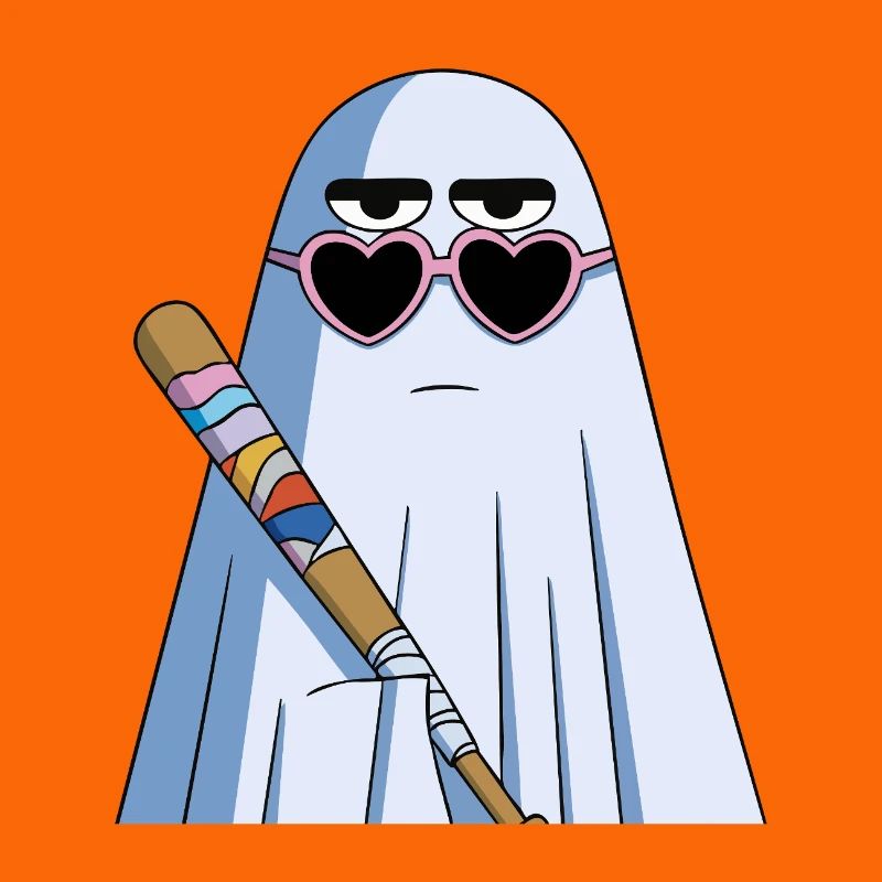 Sarcastic Ghost with Heart Shades & Bat