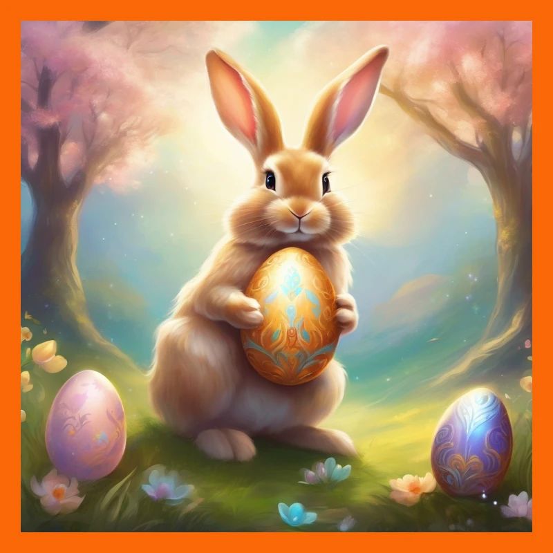 Lapin de printemps avec œuf de Pâques doré