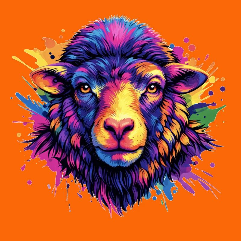Neon Sheep Head Art
