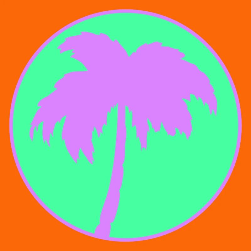 Neon Palm Tree Circle Silhouette