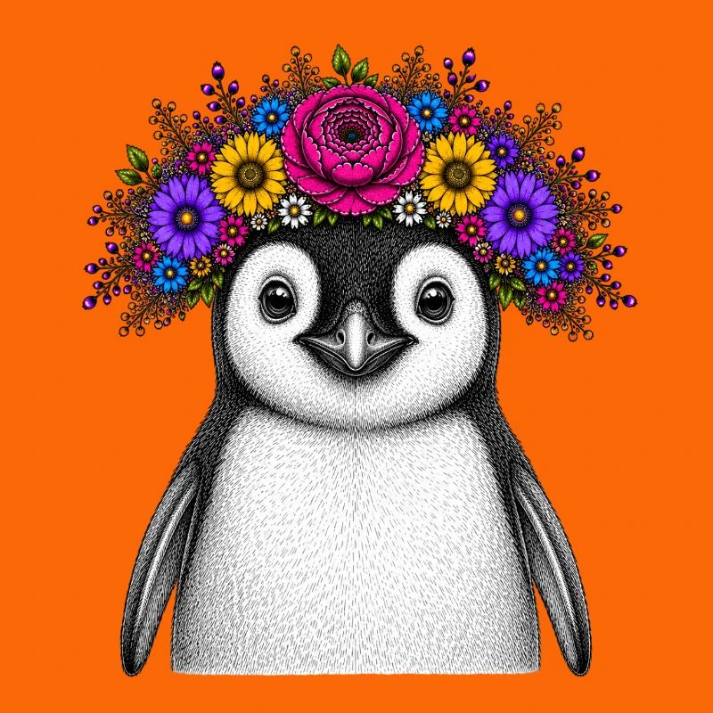 Pinguin mit Blumenkrone