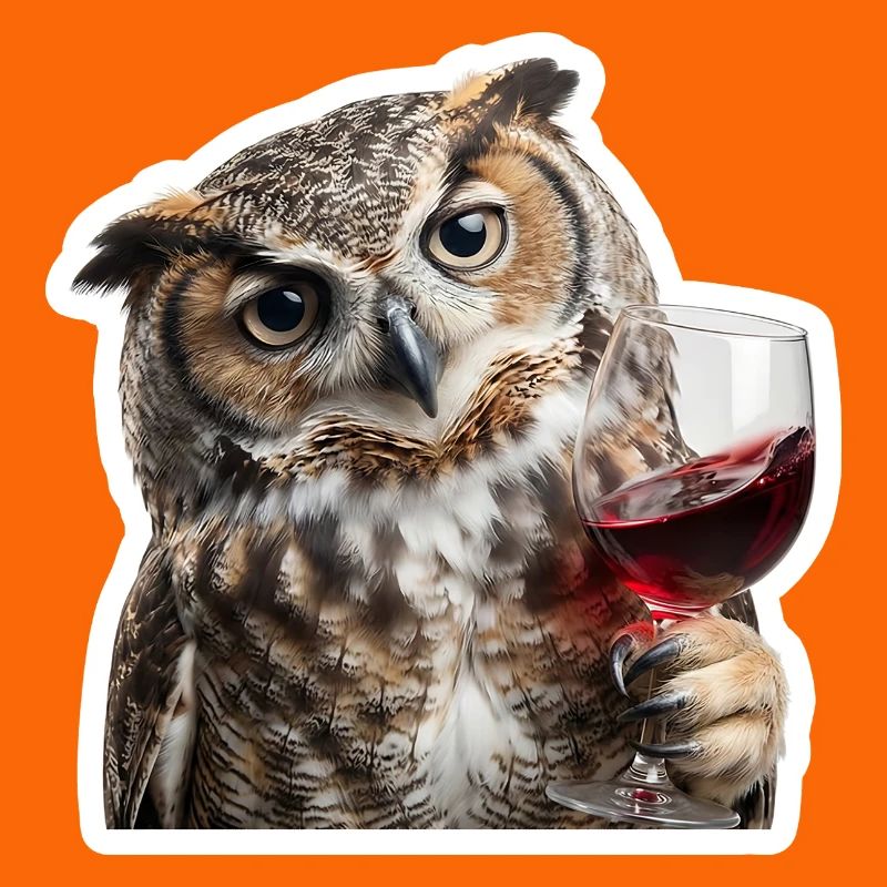 Weise Eule beim gemuetlichen Weinabend