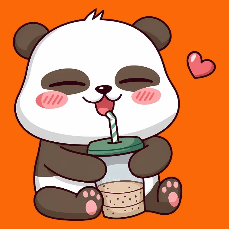 Adorable Panda Drinking Bubble Tea