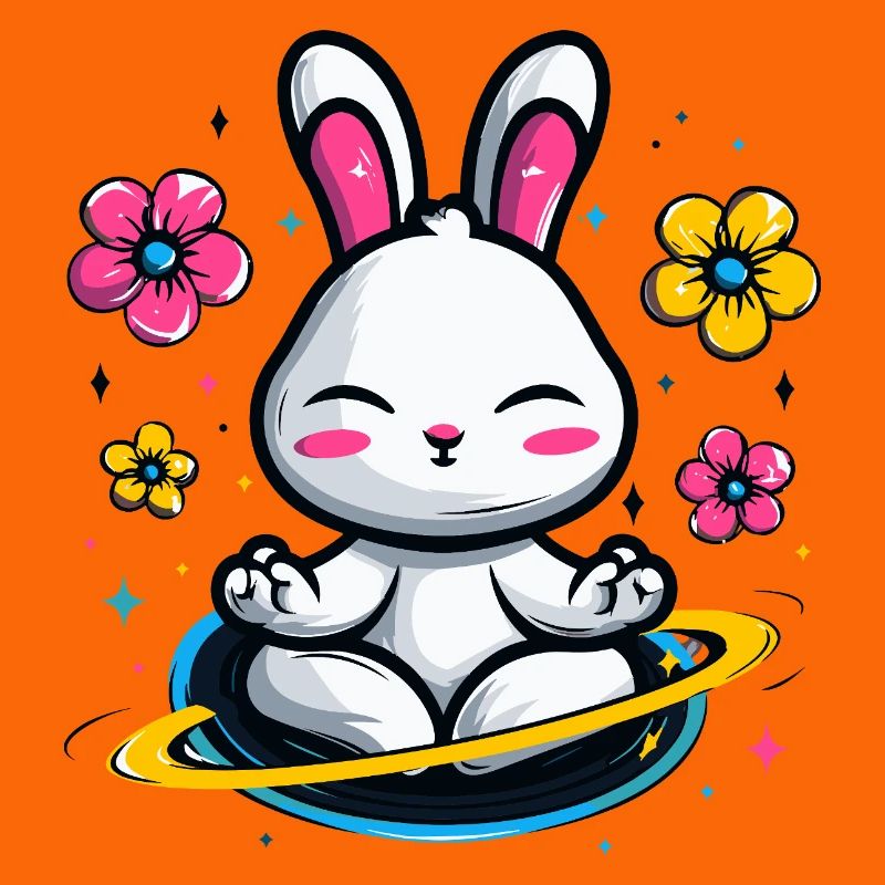 Lapin Lune dans le Cercle de Fleurs