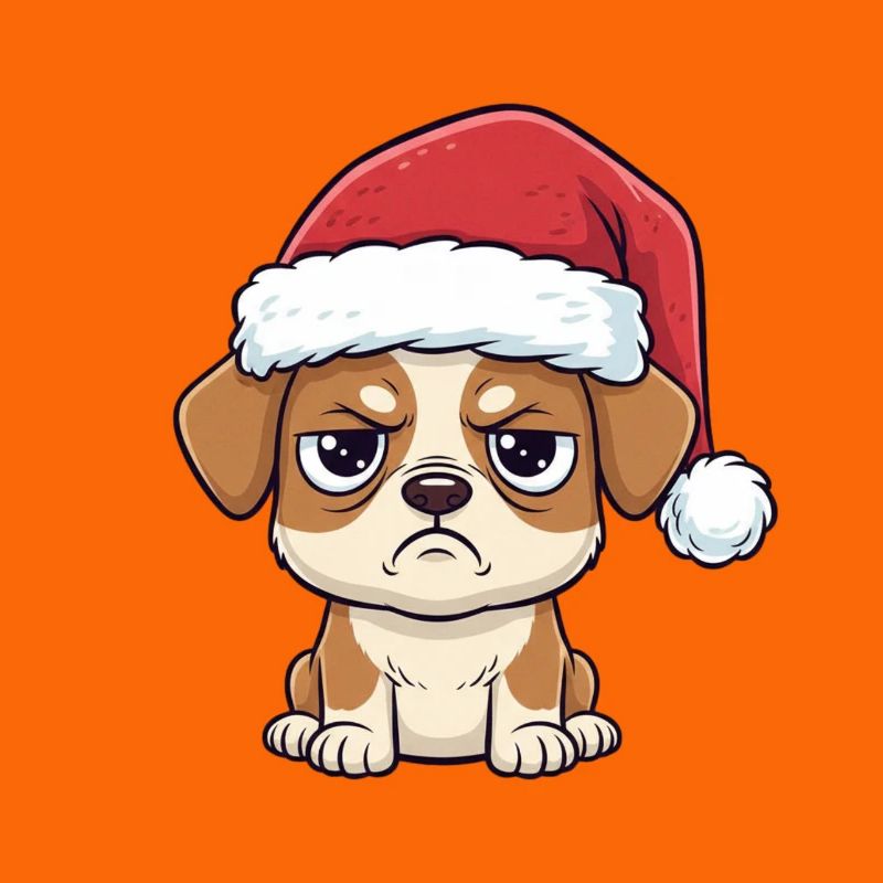 Cute Grumpy Dog with Hat – Xmas Cartoon