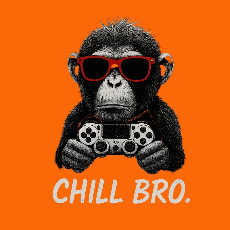 Gamer Affe mit Controller & Sonnenbrille Chill Bro