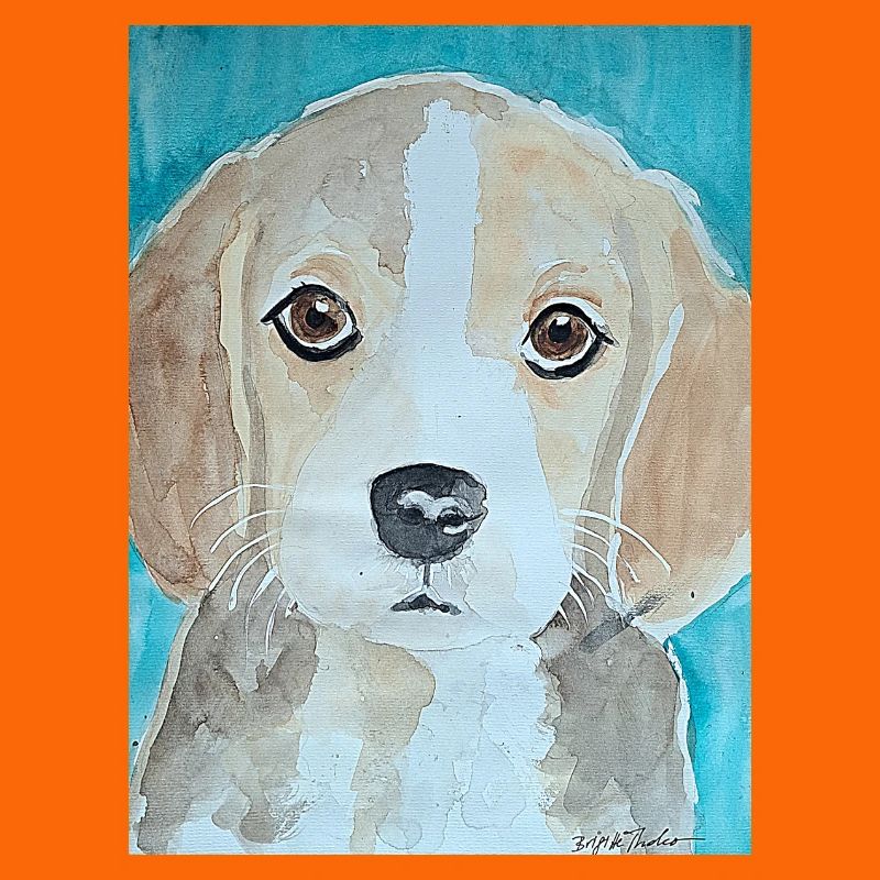 Chiot Beagle, aquarelle