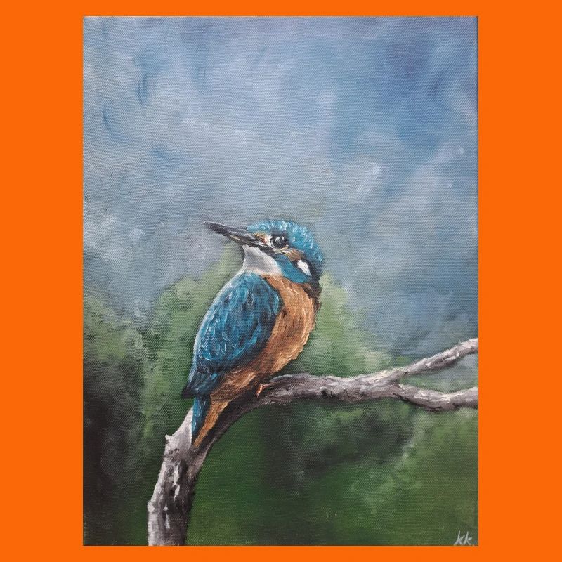 Lebendiger Eisvogel auf Ast Kunstwerk