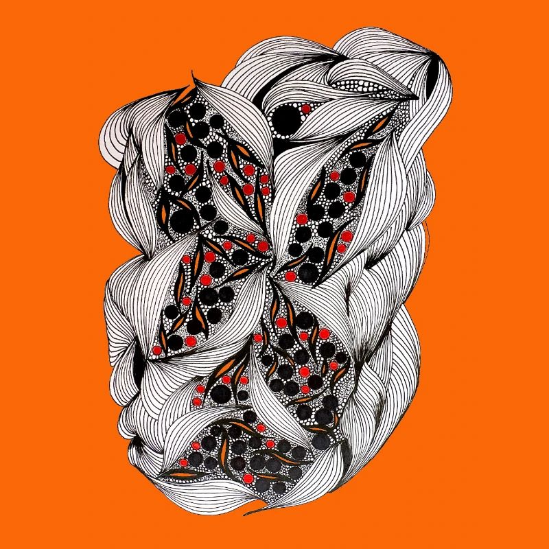 Black and white leaf pattern with red berries